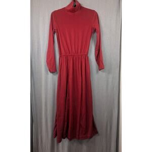 Vintage 90's Lands End Red Strech Long Sleeve Turtle Neck Dress USA Made Small
